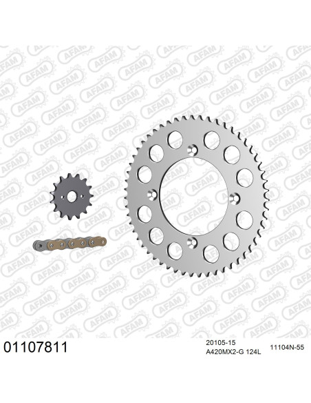 Kit chaine 420 AFAM - Couronne alu anti-boue - Type de chaine au choix - HONDA CR 80 R grandes roues 1996-2002