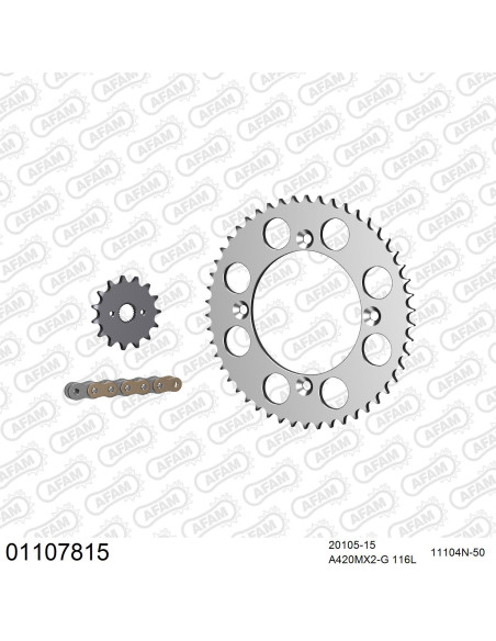 Kit chaine 420 AFAM - Couronne alu anti-boue - Type de chaine au choix - HONDA CR 85 R petites roues 2003-2005
