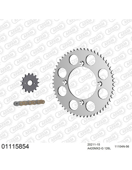 Kit chaine 420 AFAM - Couronne alu - Type de chaine au choix - HONDA CRF 150 RB grandes roues 2007-2022