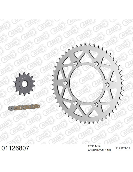 Kit chaine 520 AFAM - Couronne alu anti-boue - Type de chaine au choix - HONDA CR 250 R K 1988-1989
