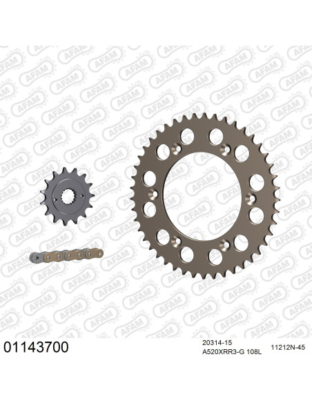 Kit chaine 520 AFAM - Couronne alu anti-boue - Type de chaine au choix - HONDA XR 400 R 1996-2005