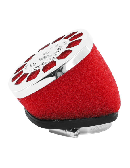 Filtre à air MALOSSI E14 PHBL Chromé mousse Rouge 38mm fixation Coudée 30°