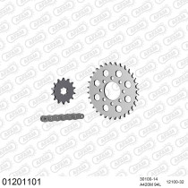 Kit chaine 420 AFAM - Couronne acier - Type de chaine au choix - YAMAHA LB 50 CHAPPY 1975-1979