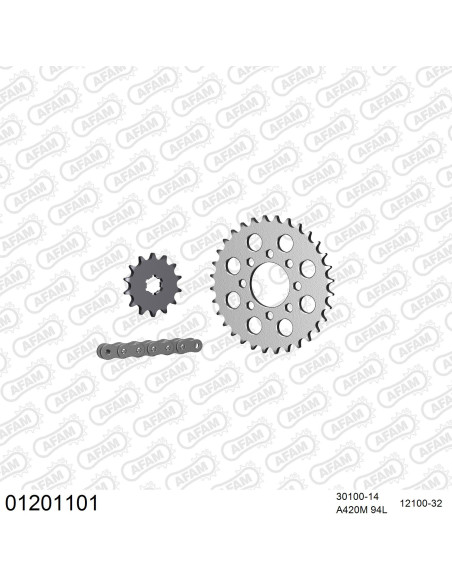 Kit chaine 420 AFAM - Couronne acier - Type de chaine au choix - YAMAHA LB 50 CHAPPY 1975-1979