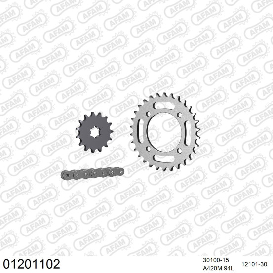 Kit chaine 420 AFAM - Couronne acier - Type de chaine au choix - YAMAHA LB 50 CHAPPY 1980-1981
