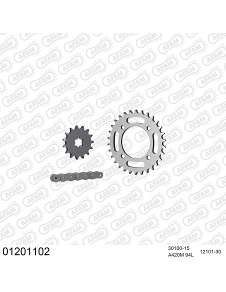 Kit chaine 420 AFAM - Couronne acier - Type de chaine au choix - YAMAHA LB 50 CHAPPY 1980-1981