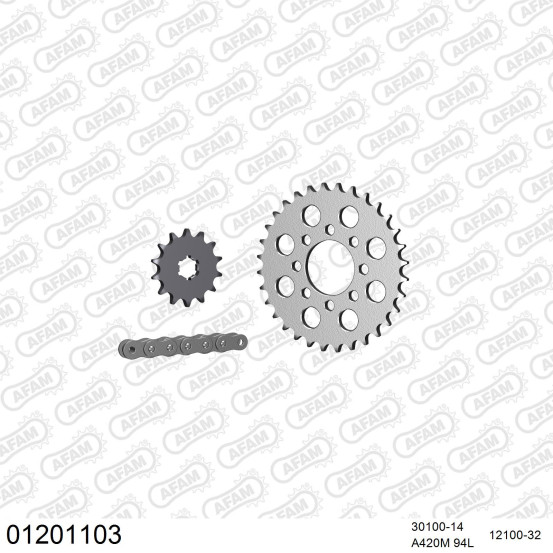 Kit chaine 420 AFAM - Couronne acier - Type de chaine au choix - YAMAHA LB 50 CHAPPY 1982-1986