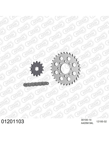 Kit chaine 420 AFAM - Couronne acier - Type de chaine au choix - YAMAHA LB 50 CHAPPY 1982-1986