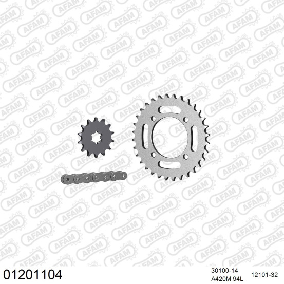 Kit chaine 420 AFAM - Couronne acier - Type de chaine au choix - YAMAHA LB 50 CHAPPY 1987-1994