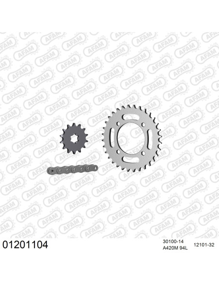 Kit chaine 420 AFAM - Couronne acier - Type de chaine au choix - YAMAHA LB 50 CHAPPY 1987-1994