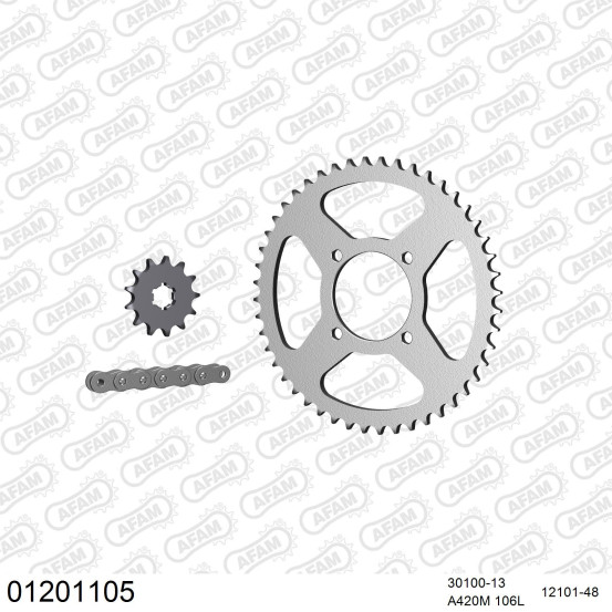 Kit chaine 420 AFAM - Couronne acier - Type de chaine au choix - YAMAHA RZ 50 2002