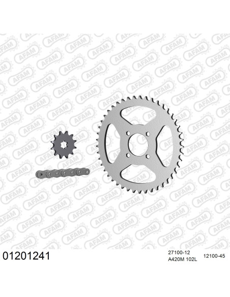 Kit chaine 420 AFAM - Couronne acier - Type de chaine au choix - YAMAHA YSR 50 1987