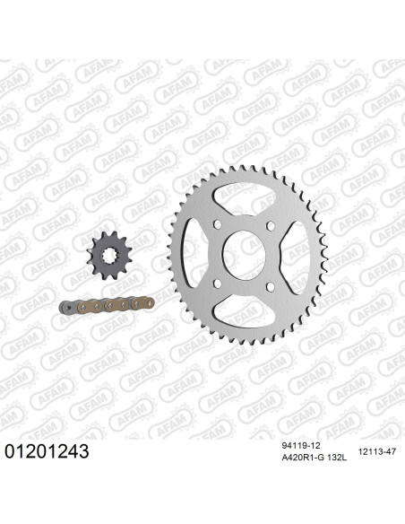 Kit chaine 420 AFAM - Couronne acier - Type de chaine au choix - YAMAHA TZR 50 2000-2002