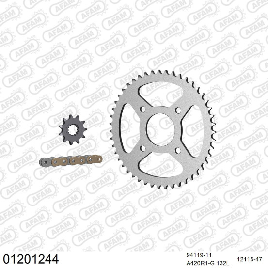 Kit chaine 420 AFAM - Couronne acier - Type de chaine au choix - YAMAHA TZR 50 2003-2006