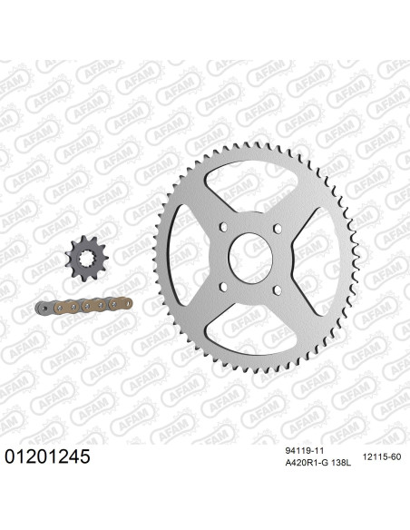 Kit chaine 420 AFAM - Couronne acier - Type de chaine au choix - YAMAHA TZR 50 2007-2016