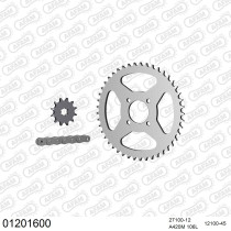 Kit chaine 420 AFAM - Couronne acier - Type de chaine au choix - YAMAHA DT 50 GEAR BOX 1978-1982