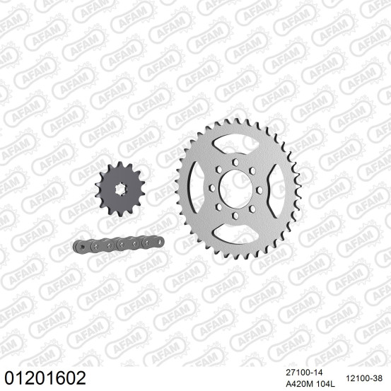 Kit chaine 420 AFAM - Couronne acier - Type de chaine au choix - YAMAHA DT 50 MX 1986-1987