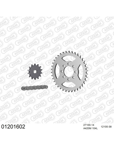 Kit chaine 420 AFAM - Couronne acier - Type de chaine au choix - YAMAHA DT 50 MX 1986-1987