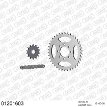 Kit chaine 420 AFAM - Couronne acier - Type de chaine au choix - YAMAHA DT 50 MX 1988