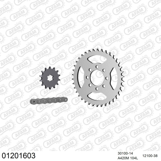 Kit chaine 420 AFAM - Couronne acier - Type de chaine au choix - YAMAHA DT 50 MX 1988