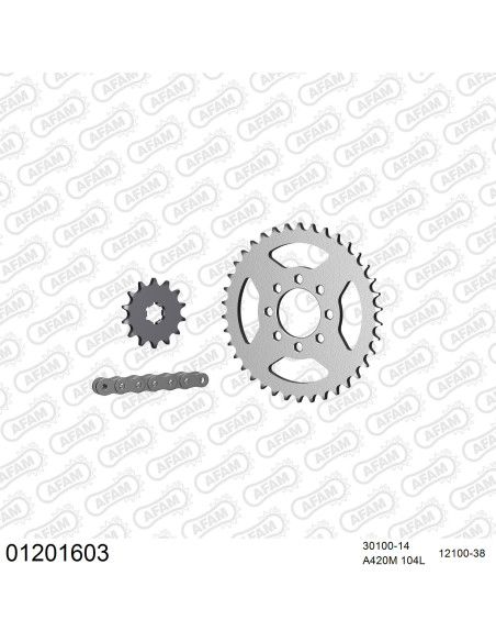 Kit chaine 420 AFAM - Couronne acier - Type de chaine au choix - YAMAHA DT 50 MX 1988