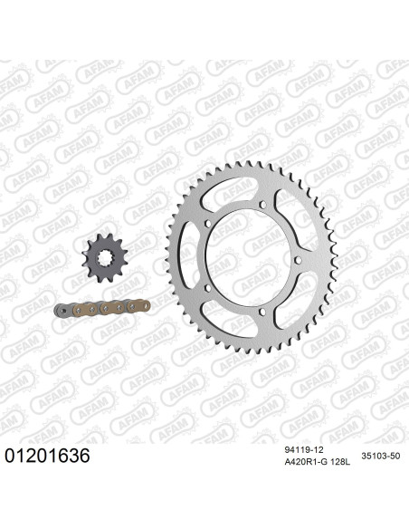 Kit chaine 420 AFAM - Couronne acier - Type de chaine au choix - YAMAHA DT 50 R-SM 2002