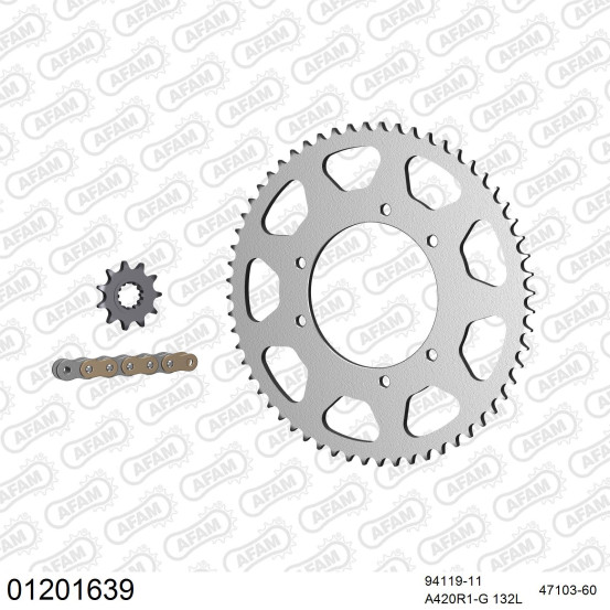 Kit chaine 420 AFAM - Couronne acier - Type de chaine au choix - YAMAHA DT 50 X 2008-2012