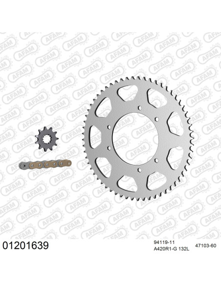 Kit chaine 420 AFAM - Couronne acier - Type de chaine au choix - YAMAHA DT 50 X 2008-2012