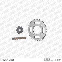 Kit chaine 420 AFAM - Couronne acier - Type de chaine au choix - YAMAHA TT-R 50 2006-2022