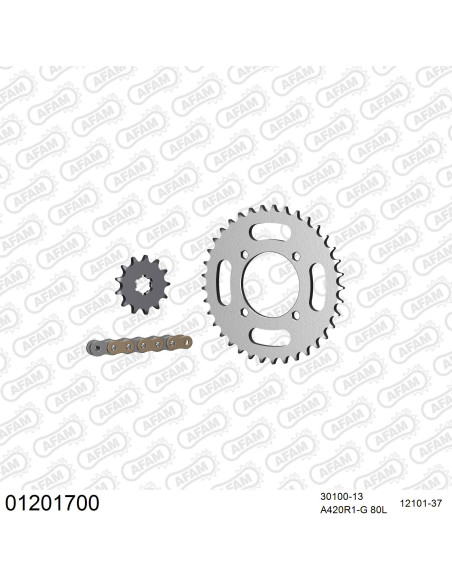Kit chaine 420 AFAM - Couronne acier - Type de chaine au choix - YAMAHA TT-R 50 2006-2022