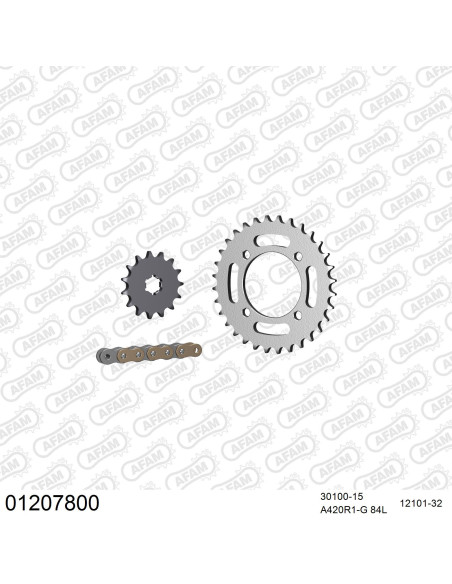 Kit chaine 420 AFAM - Couronne acier - Type de chaine au choix - YAMAHA PW 80 1983-2013