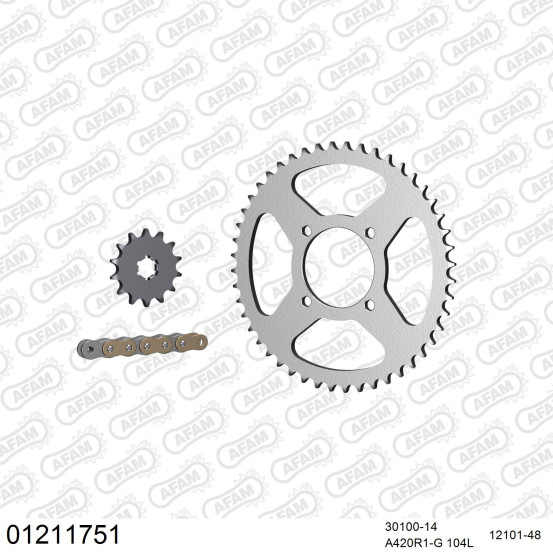 Kit chaine 420 AFAM - Couronne acier - Type de chaine au choix - YAMAHA RT 100 1993-2003
