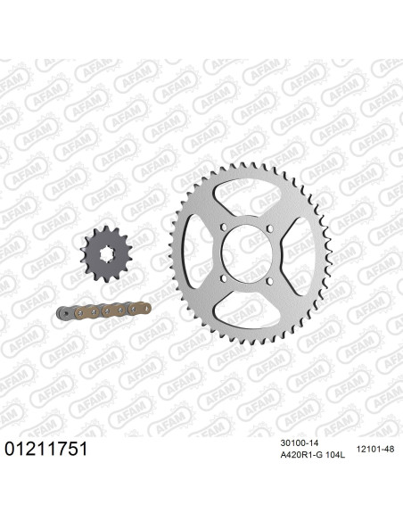 Kit chaine 420 AFAM - Couronne acier - Type de chaine au choix - YAMAHA RT 100 1993-2003