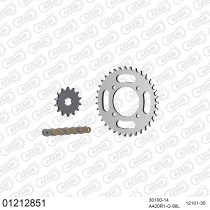 Kit chaine 420 AFAM - Couronne acier - Type de chaine au choix - YAMAHA TT-R 110 2008-2023