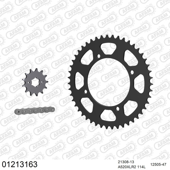 Kit chaine 520 AFAM - Couronne acier - Type de chaine au choix - YAMAHA XV 125 1997-2001