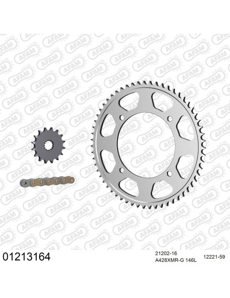 Kit chaine 428 AFAM - Couronne acier - Type de chaine au choix - YAMAHA XVS 125 DRAG STAR 2000-2005