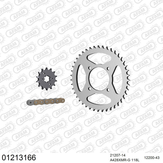 Kit chaine 428 AFAM - Couronne acier - Type de chaine au choix - YAMAHA YBR 125 CUSTOM 2008-2016