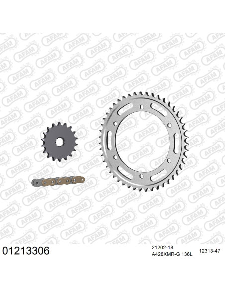 Kit chaine 428 AFAM - Couronne acier - Type de chaine au choix - YAMAHA TZR 125 R ITALY 1991-1993
