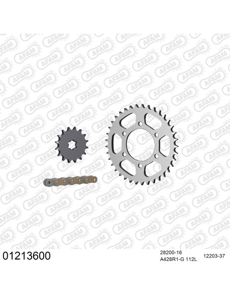 Kit chaine 428 AFAM - Couronne acier - Type de chaine au choix - YAMAHA DT 125 E / F 1974-1979
