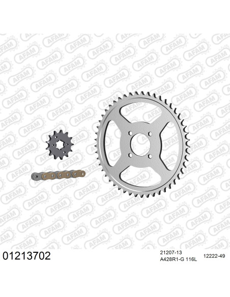 Kit chaine 428 AFAM - Couronne acier - Type de chaine au choix - YAMAHA TTR 125 petites roues 2000-2001