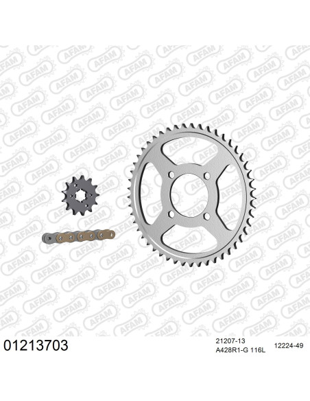 Kit chaine 428 AFAM - Couronne acier - Type de chaine au choix - YAMAHA TTR 125 petites roues 2002-2009