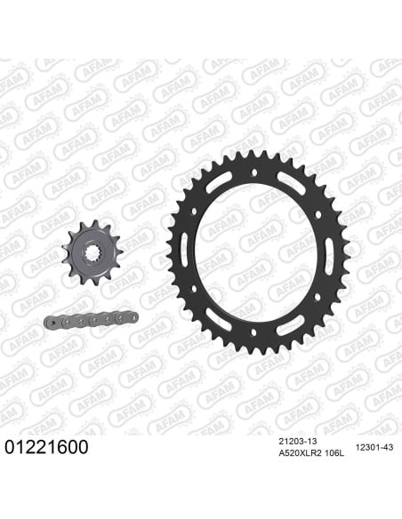 Kit chaine 520 AFAM - Couronne acier - Type de chaine au choix - YAMAHA DT 200 R 1988-1995