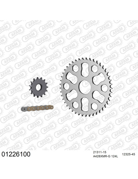 Kit chaine 428 AFAM - Couronne acier - Type de chaine au choix - YAMAHA XG 250 TRICKER 2004-2007