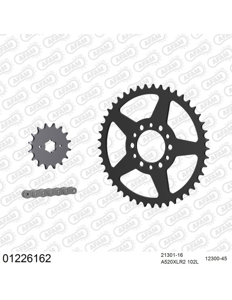 Kit chaine 520 AFAM - Couronne acier - Type de chaine au choix - YAMAHA SR 250 SE 1981-1984