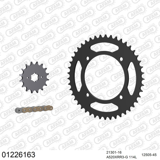 Kit chaine 520 AFAM - Couronne acier - Type de chaine au choix - YAMAHA XV 250 VIRAGO 1989-2015