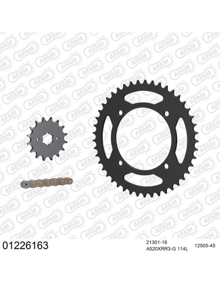 Kit chaine 520 AFAM - Couronne acier - Type de chaine au choix - YAMAHA XV 250 VIRAGO 1989-2015