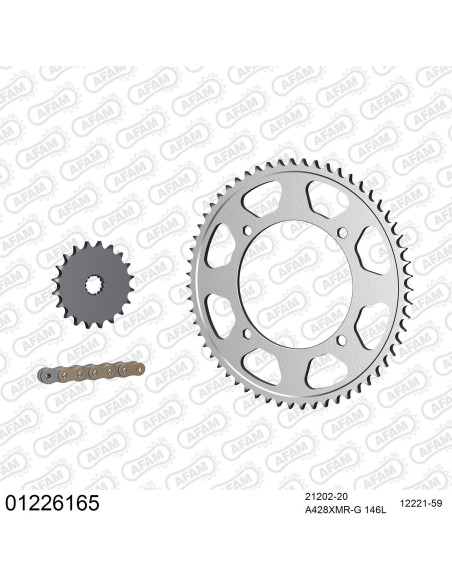 Kit chaine 428 AFAM - Couronne acier - Type de chaine au choix - YAMAHA XVS 250 DRAGSTAR 2001-2003