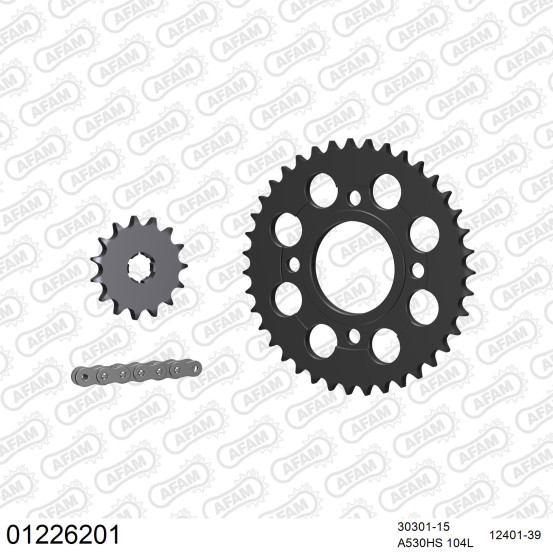 Kit chaine 530 AFAM - Couronne acier - Type de chaine au choix - YAMAHA XS 250 SE / SF 1979-1982
