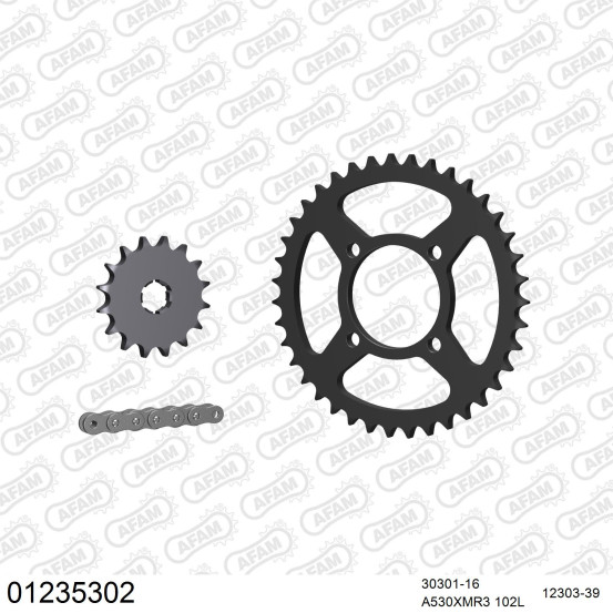Kit chaine 530 AFAM - Couronne acier - Type de chaine au choix - YAMAHA RD 350 LC 4LO 1980-1982