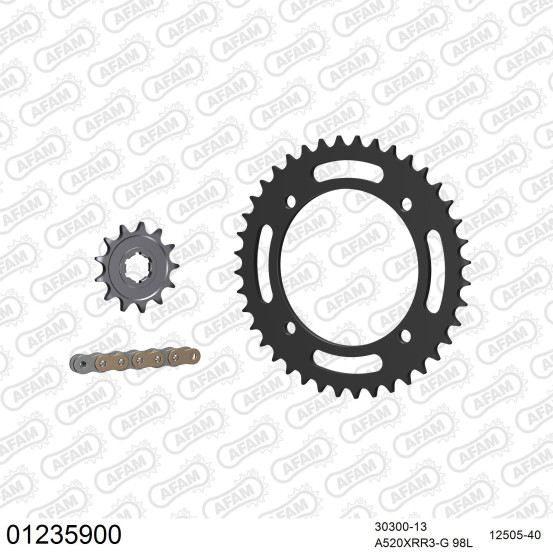 Kit chaine 520 AFAM - Couronne acier - Type de chaine au choix - YAMAHA YFM 350 X WARRIOR 1987-1988
